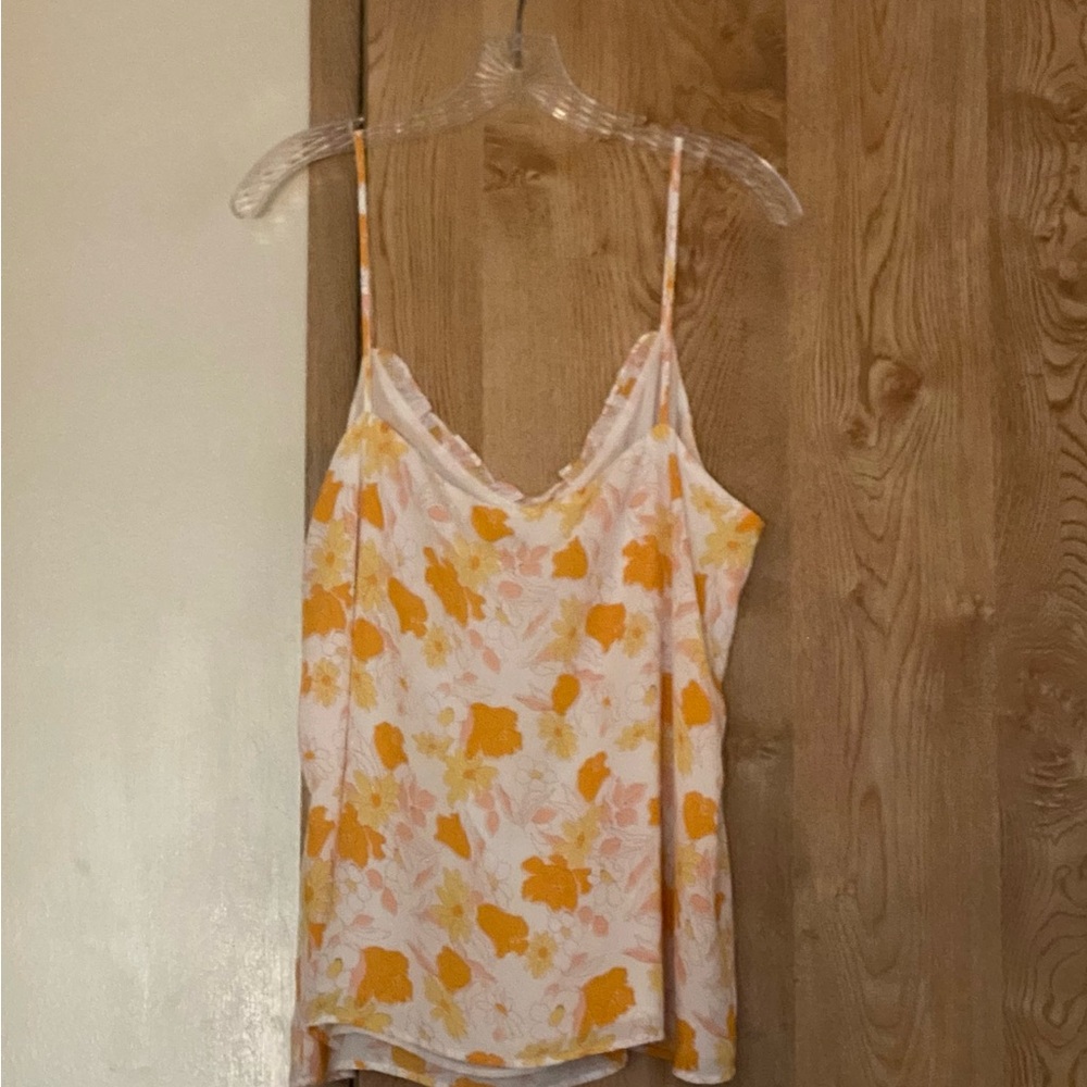LOFT white and orange sleeveless top. Lined. Women’s size large. - Picture 2 of 6